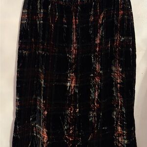 J. Crew Black and Red Velvet Plaid Pencil Skirt